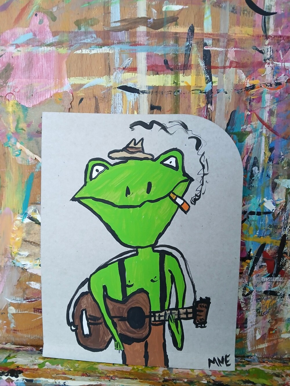 Frog Playing Guitar Painting Folk Art